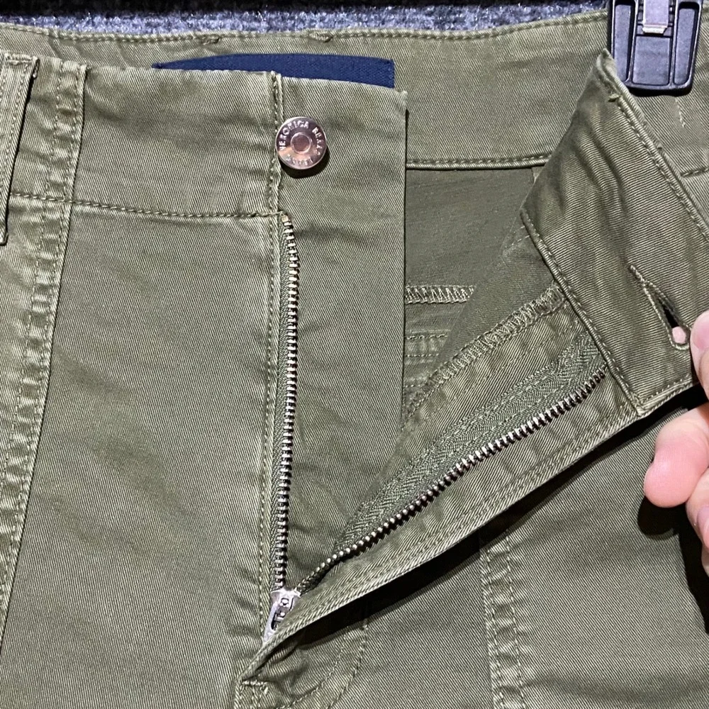 Veronica Beard Arya Straight Leg Crop High Rise Pants Army Green 28 Utility
